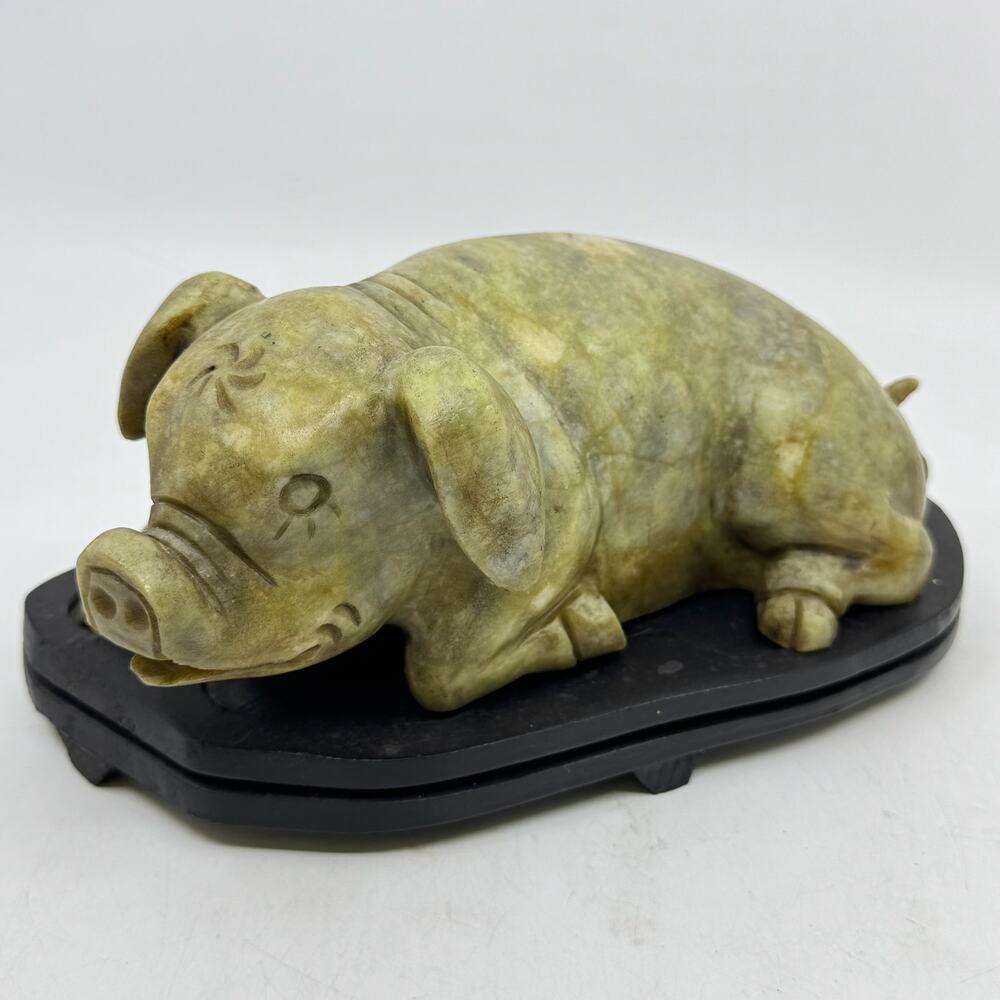 Vintage Chinese Hand Carved Soapstone Pig Sculpture